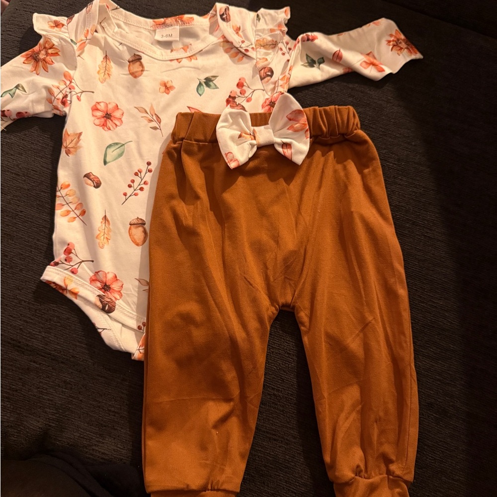 Floral Baby Outfit with Orange Pants